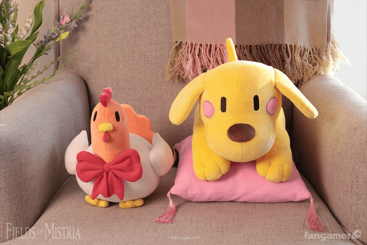 Our Fields of Mistria collection is expanding with new plushes! 

Henrietta Jubilation Featherbottom and Dozy (plus Dozy's pillow) are now available for preorder from our EU warehouse: fanga.me/r/mistria-plus…