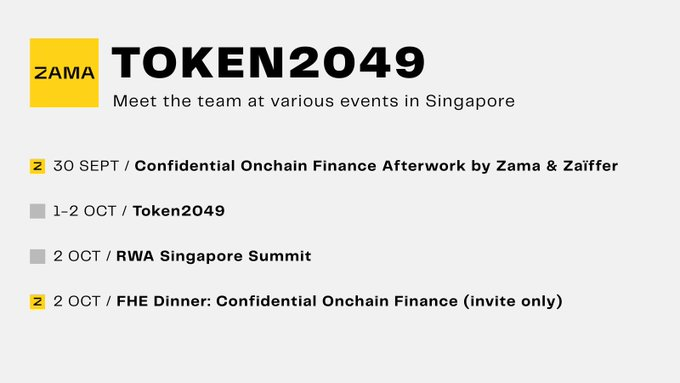 Team <a href="/zama/"></a>  hiện đang có mặt tại TOKEN2049 tại Singapore - một hội nghị thường niên về cryptocurrency và Web3.

Có lẽ team <a href="/zama/"></a> sẽ có nhiều trao đổi với cộng đồng về Zama FHE trong dịp này. 

Mình để ý các dự án hay launch token sau khi tham gia hội