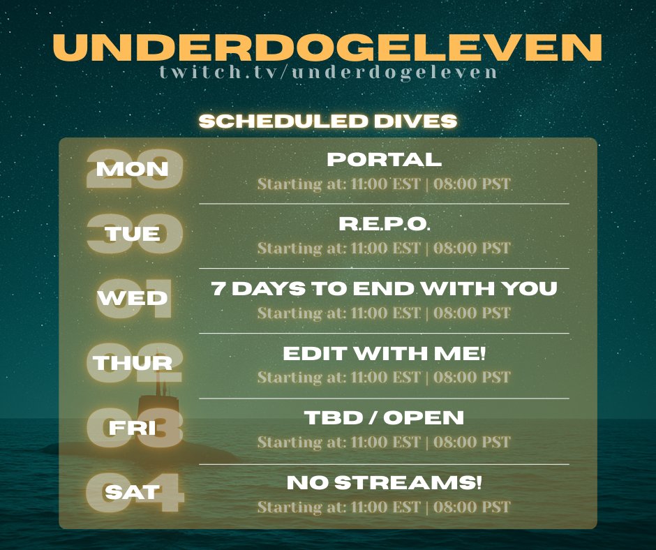 UnderdogEleven's tweet photo. Felt like my schedule sheet needed an update https://t.co/j5uRE5ktxY