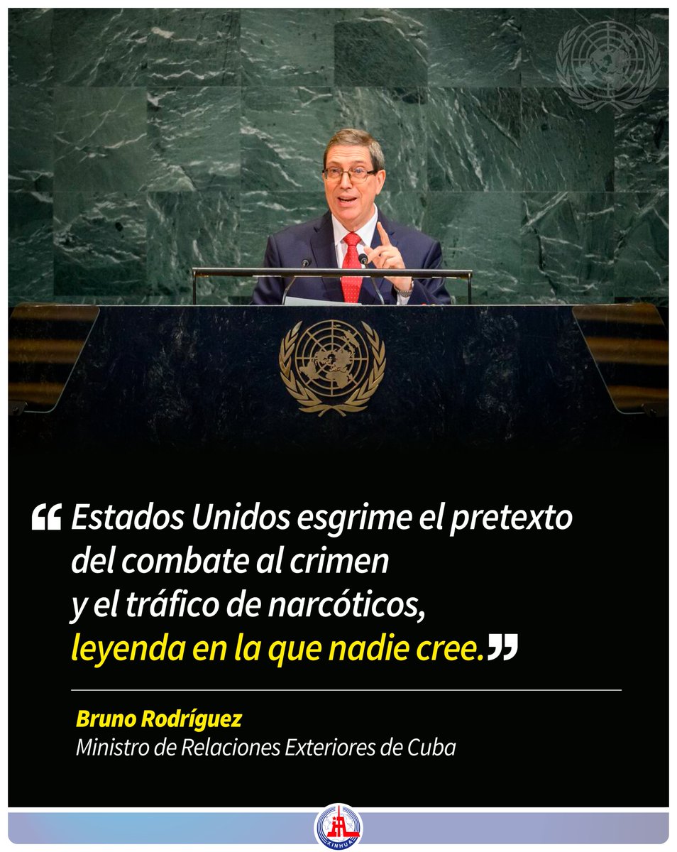 XHespanol's tweet photo. El ministro de Relaciones Exteriores cubano, @BrunoRguezP, pronuncia un discurso durante el #debategeneral del 80 período de sesiones de la #AsambleaGeneraldelasNacionesUnidas, en la sede de la @ONU_es, en #NuevaYork
#XinhuaNoticias https://t.co/KY2R74XKCI