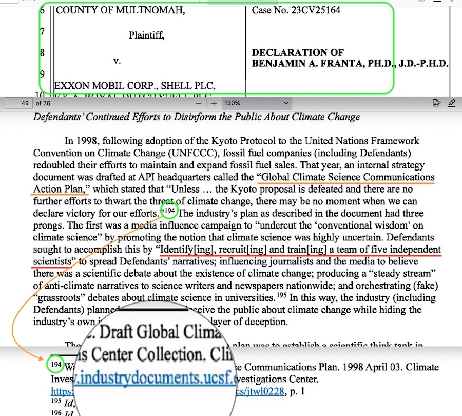 TheGelbspanFile's tweet image. &apos;Expert&apos; throws another &apos;evidence citation source&apos; #shellgame maneuver on the #ClimateLawfare fire while aiming an arrow the size of Texas where the real #disinformation has been this whole time.

gelbspanfiles.com/?p=18965
&quot; ‘Victory will be achieved,’ concerning Multnomah v Exxon&quot;