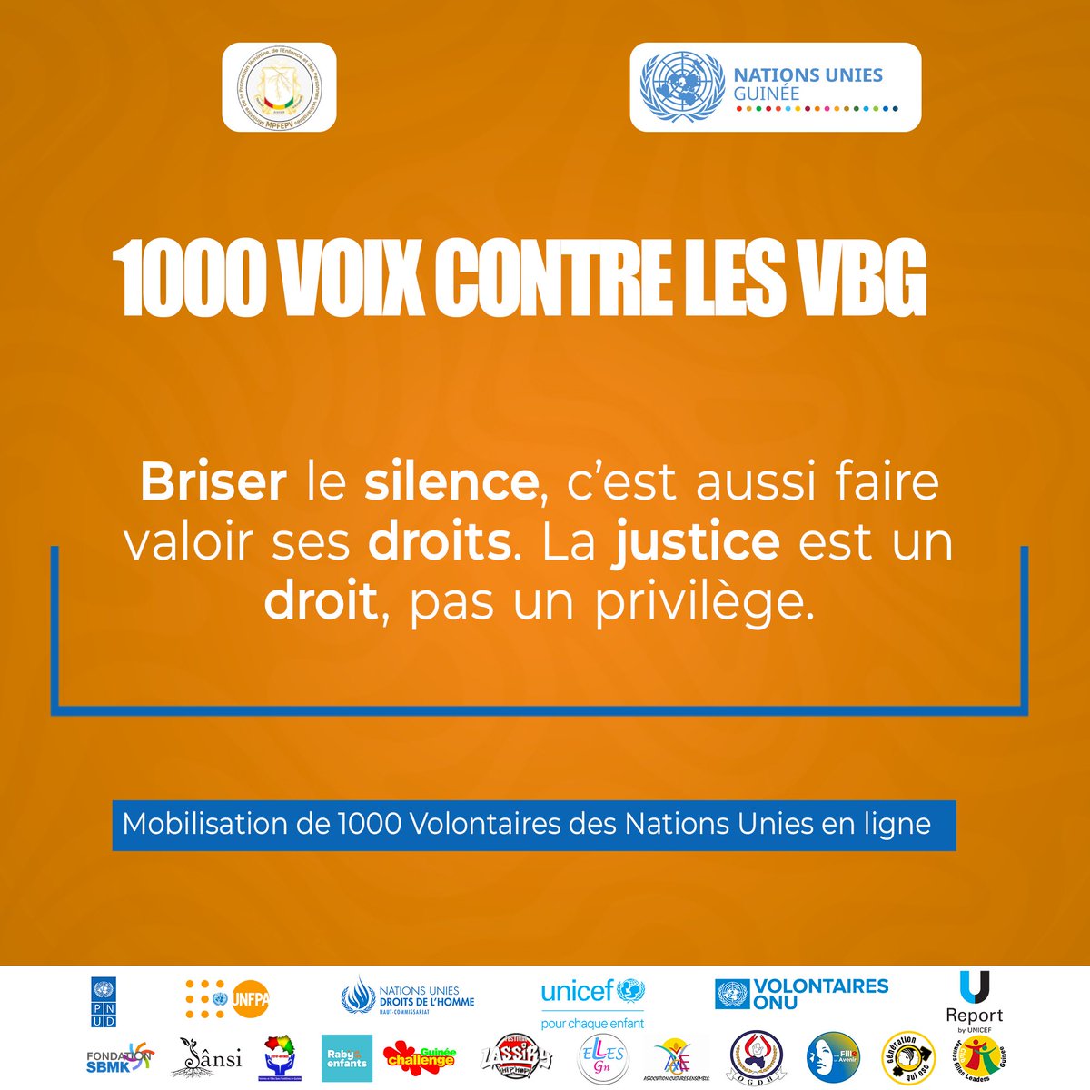 La justice n'est pas un privilège réservé à quelques-uns, c'est un droit fondamental.
 <a href="/OnuGuinee/">NATIONS UNIES GUINEE</a>  <a href="/UNICEFGuinea/">UNICEF Guinea</a>, 
<a href="/UnfpaGuinee/">unfpa guinee</a>, <a href="/PNUDGuinee/">PNUD Guinée</a>, 
<a href="/pvnuguinee/">VNU Guinée</a>, 
#StopVBG  
#JusticePourTous 
#1000Voix-Contre-Les-VBG