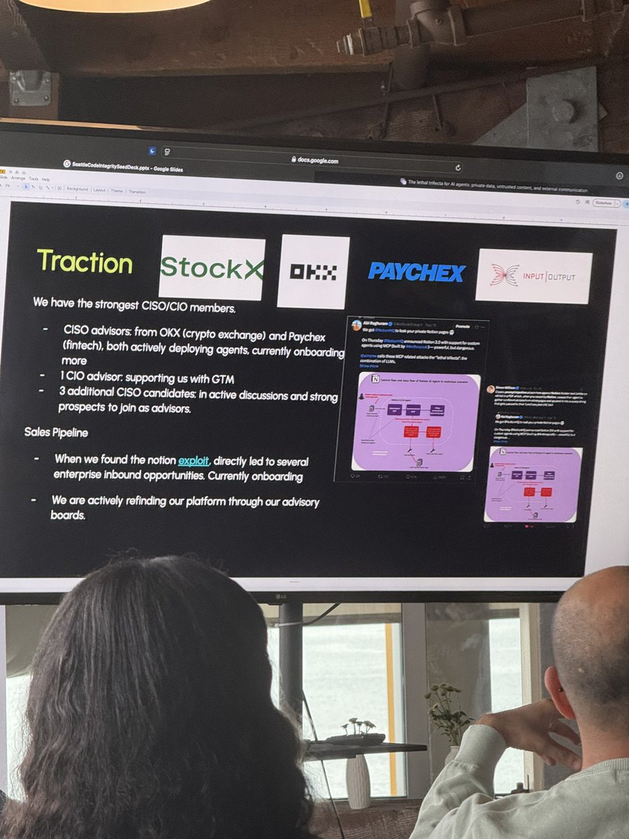 At the seattle AI House startup demo day. Saw a great demo by codeintegrity.ai