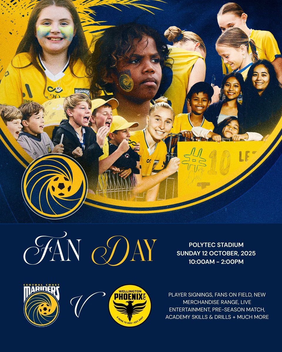 CCMariners's tweet image. We are excited to announce that our FREE annual Fan Day will take place on Sunday 12th October at Polytec Stadium! 🌴
As well as a range of activities for all fans, our Men's team will be in action against Wellington Phoenix💪
More info 👉 bit.ly/3WbUE7k
#CCMFC