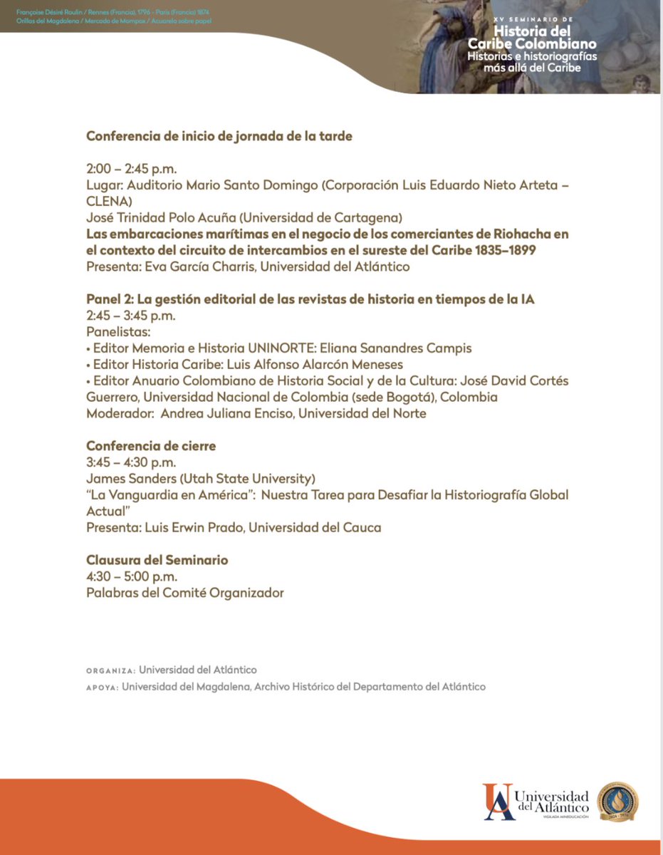 Estamos a una semana del XV Seminario de Historia Caribe "Historias e historiografias más allá del Caribe"a realizarse el 9 y 10 de octubre en la Universidad del Atlantico (Sede Norte)  y en el Complejo Cultural de la Aduana. Consulta el programa y agendate en: