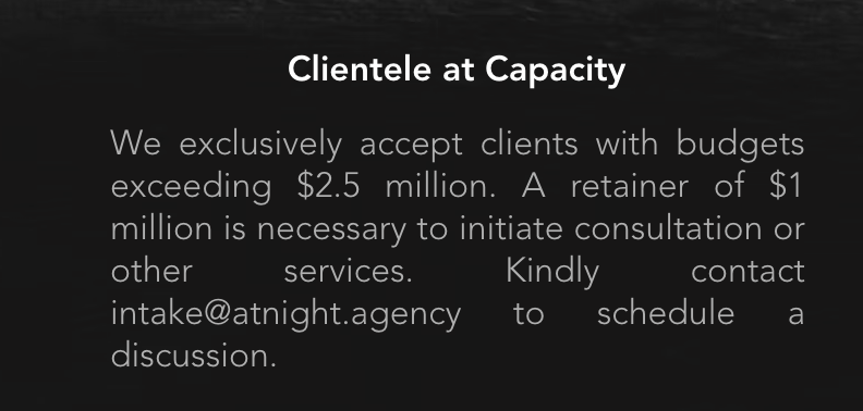 BCTCLynn's tweet photo. @SF_investigates @AtNightIntel sir, you are selling them short! the new minimium retainer is ONE MEEEELLION dollars, and you must be able to spend at least $2.5 meeelion to even warrant a side-glance your way. i'm sure their patrons are looking at their major successes and just THROWING money at them 😂 https://t.co/TyvxhcHL12