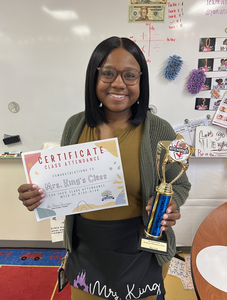 Congratulations to Mrs. King's 3rd grade class😊👍. They achieved 100% attendance last week. Class got certificate, attendance trophy and Bolder Adventure Park passes 🎫 <a href="/dezavalaesa/">Lorenzo de Zavala</a> <a href="/ArriagaChaem/">Chaem Arriaga</a> <a href="/teka1920/">Temeka</a> <a href="/Mrs_NVG/">Mrs. Glover</a> <a href="/GPISDCounseling/">GPISD Counselors</a>