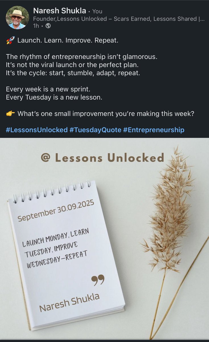 shuklan_au's tweet image. New week, new lesson! 🚀 Entrepreneurship isn’t glamorous. It’s not the perfect launch or viral hit. It’s a cycle: start, stumble, adapt, repeat. #LessonsUnlocked #TuesdayQuote #Entrepreneurship