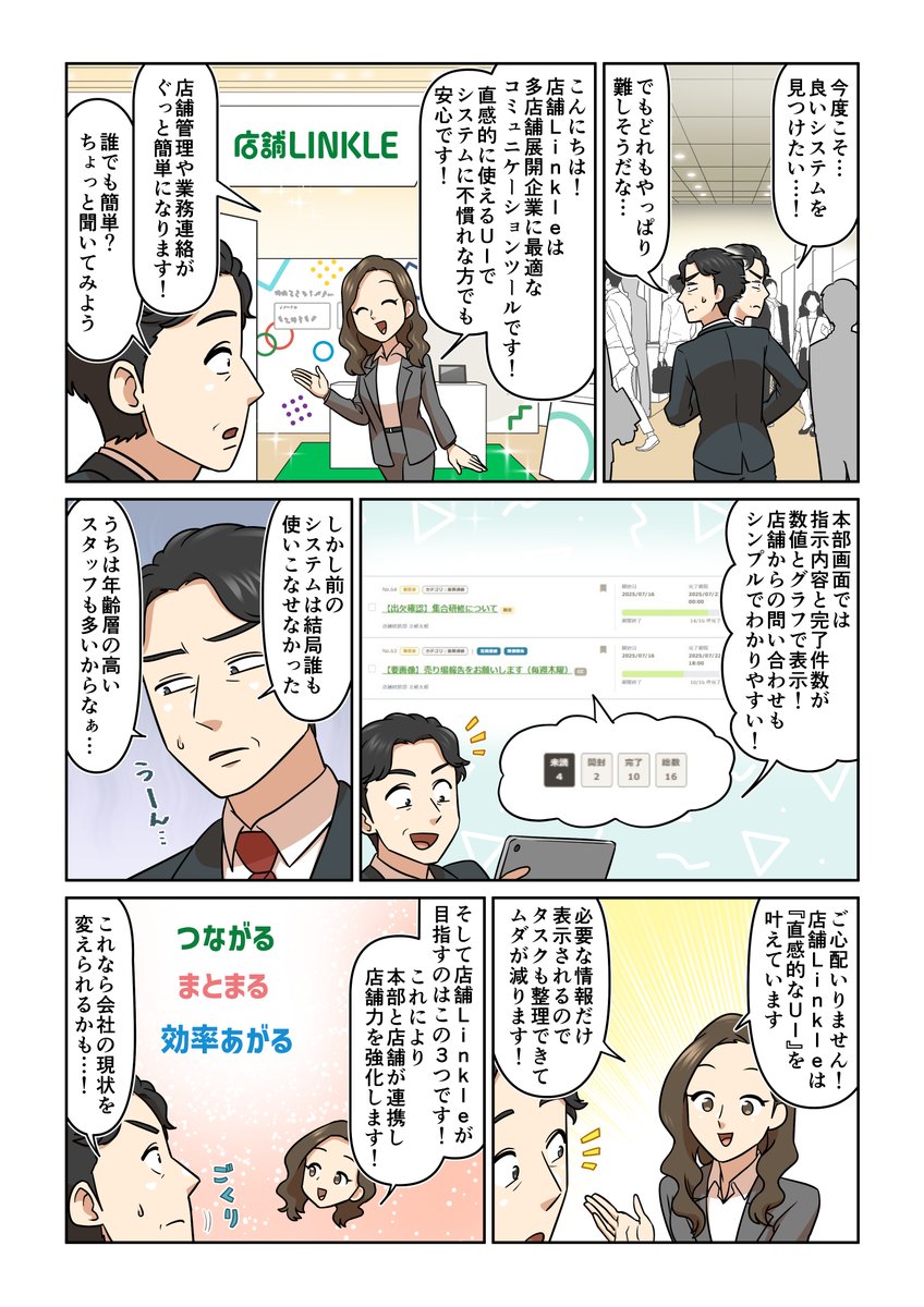 tenpolinkle_PR's tweet photo. おはようございます！
弊社サービス「本部と店舗を繋げるコミュニケーションツール」を紹介する「店舗LINKLEマンガ」を作成しました📗

新しいロゴにしたことをきっかけに「シンプルで導入しやすい」という強みをお伝えしたく作成しました。

是非ご覧ください‼ https://t.co/kCooPZRtsF