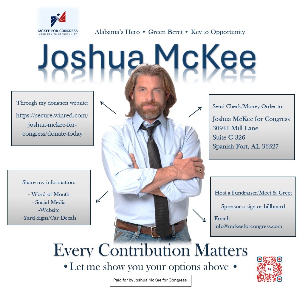 mckeefc2026's tweet photo. Get informed- Show your support!
Alabama’s 1st District Congressional Candidate
Resides in Baldwin County
#GreenBeret #AlabamaFirst #DisabledVeteran https://t.co/39irtbLKYW