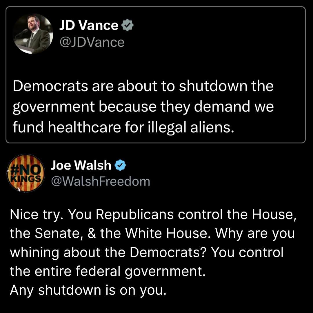 RichardAngwin's tweet photo. JD Vance, you sniveling liar, if the government shuts down it's because the Republicans want to shut it down. https://t.co/tMT1bAA78c