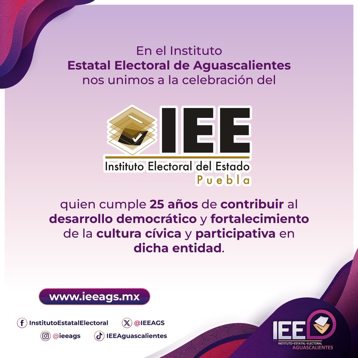 Hace 25 años se constituyó el <a href="/Puebla_IEE/">IEE Puebla</a>, organismo comprometido con la promoción de los valores democráticos.

Felicitamos y reconocemos al personal que integra dicha institución.

#FelizAniversario🎂