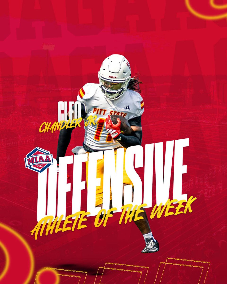 Pitt State Football (@gorillasfb) on Twitter photo Shoutout to our guy Cleo Chandler Jr. for getting MIAA Offensive Player Of The Week 😤 🦍
#GRIT // #KOJ // #OAGAAG Shoutout to our guy Cleo Chandler Jr. for getting MIAA Offensive Player Of The Week 😤 🦍
#GRIT // #KOJ // #OAGAAG