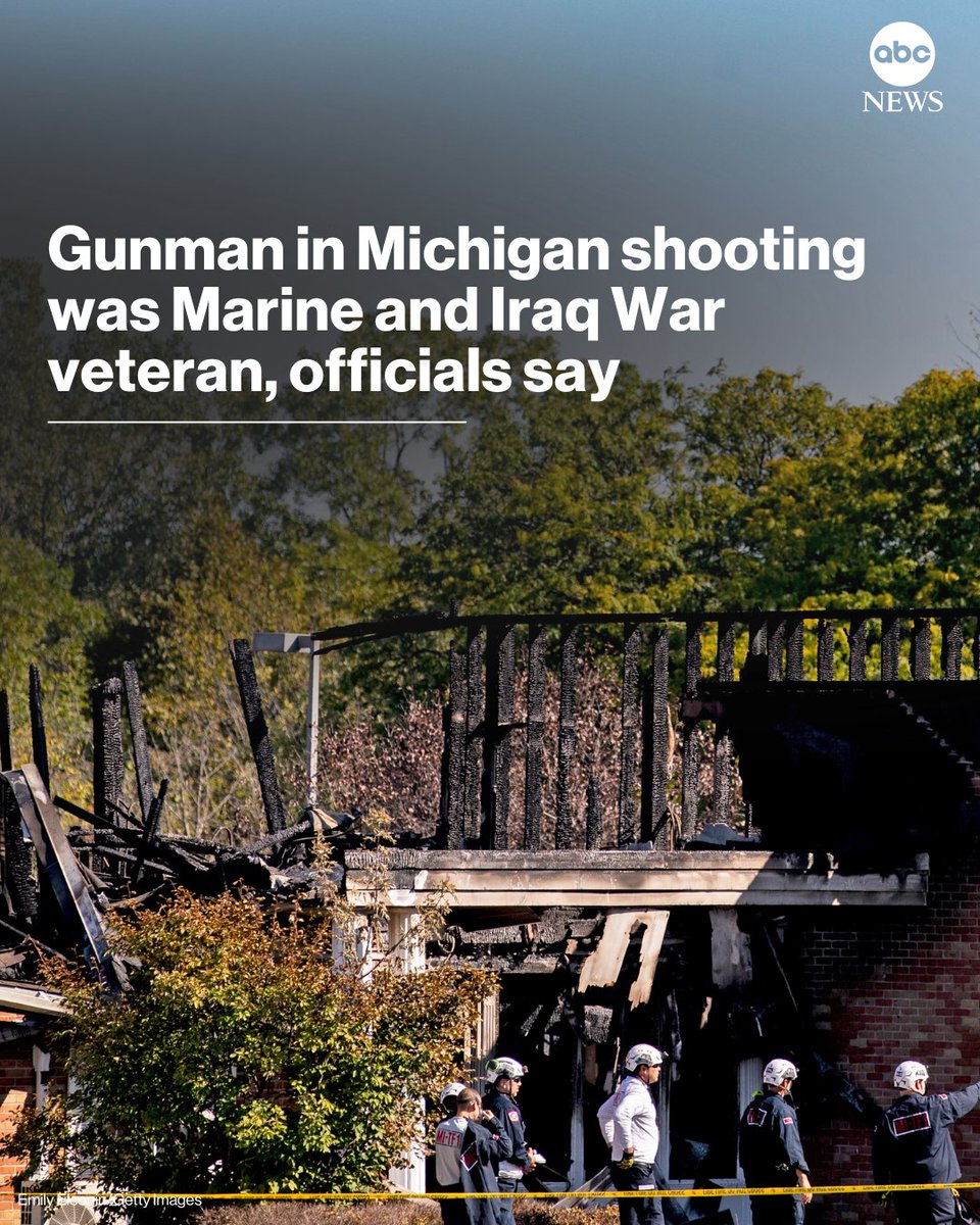 ABC's tweet image. The man suspected of opening fire on the Church of Jesus Christ of Latter-day Saints in Grand Blanc, Michigan, was a 40-year-old veteran of the Iraq War, according to officials.
Read more: abcnews.link/juyRoFd