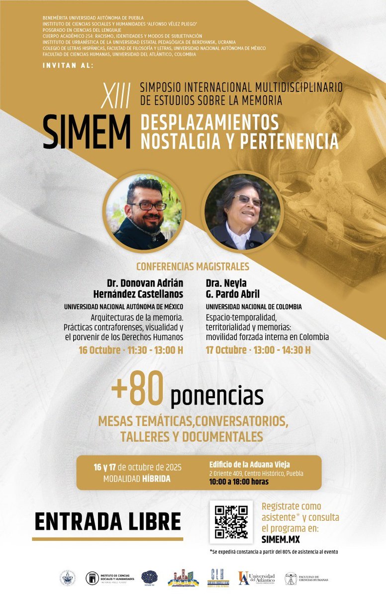 📣 XIII SIMEM 2025: Desplazamientos, Nostalgia y Pertenencia
📅 16-17 oct | Puebla (híbrido) 🎟️ Entrada libre
+80 ponencias, talleres, conversatorios y documentales Dr. Donovan Hernández (UNAM) Dra. Neyla Pardo Abril (Colombia)
🔗 simem.mx
#MemorialPantani