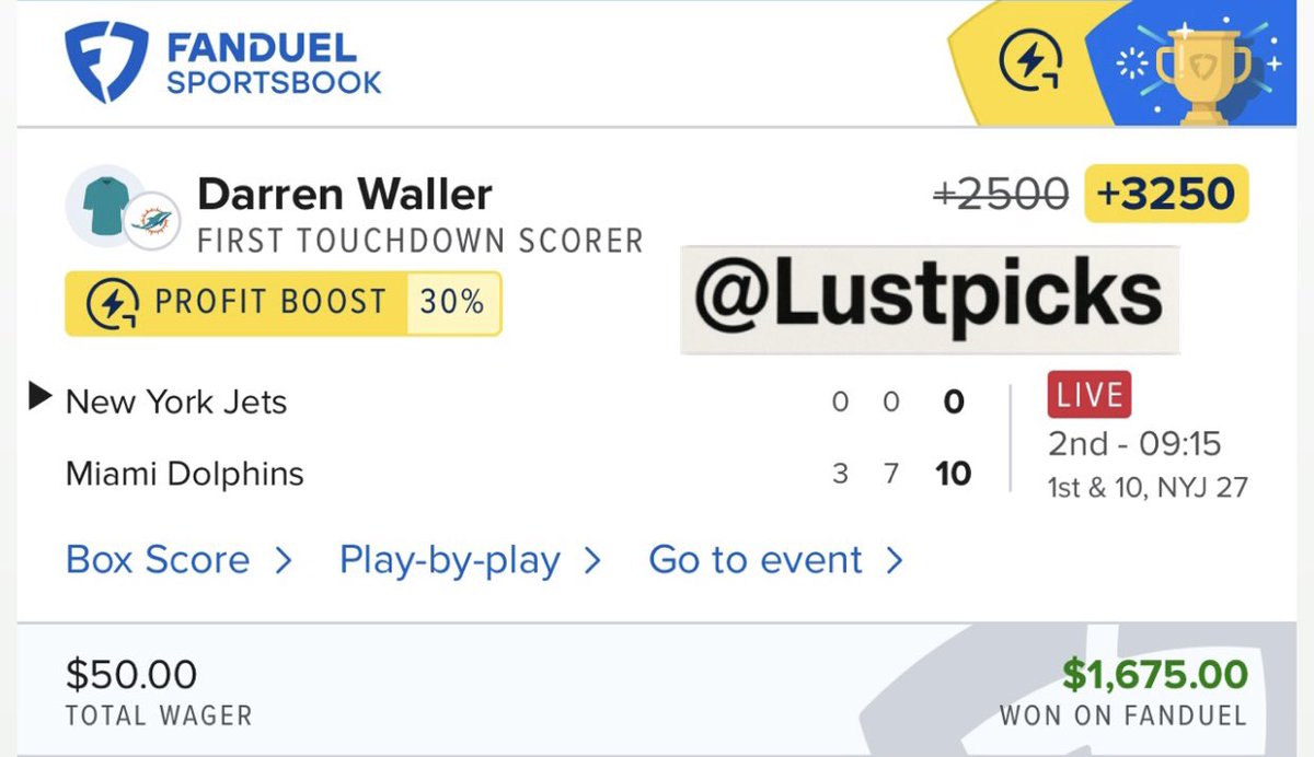 WE JUST HIT ANOTHER MASSIVE FIRST TD SCORER BET +3200 IN OUR DISCORD DARREN WALLER IS THE GOAT✅✅

#Dolphins #MondayNightFootball #NFL #NFLPicks #Parlay #PrizePicks #DFS #SportsPicksX #SportsGamblingX #GamblingX #Jets