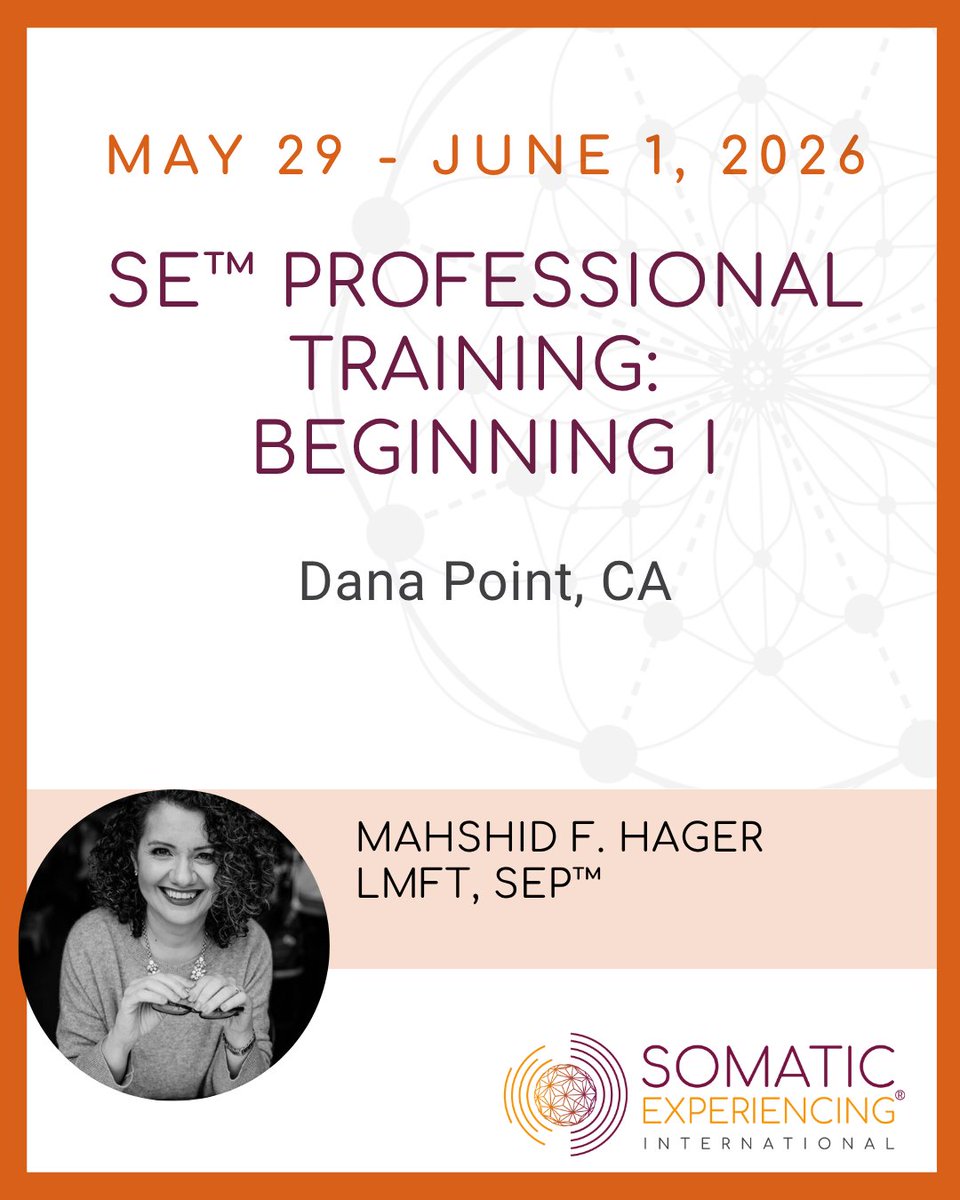 Somatic_Exp_Int's tweet image. Apply to the Somatic Experiencing Training Program: traumahealing.org/ApplyHere
Ready to Register? Follow the Link Here: traumahealing.org/Beg1DanaPointC…
#somaticexperiencing #professionaldevelopment#mentalhealthprofessionals #healingarts #training #community #joy #invest