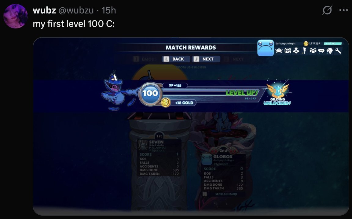 🚨BREAKING🚨
After 6500 in-game hours (270 days), Wubz has finally achieved his first level 100 legend, Cassidy.
Despite being known as an Azoth main early in his career, Wubz's Azoth is only level 91.
#Brawlhalla #BHEsports