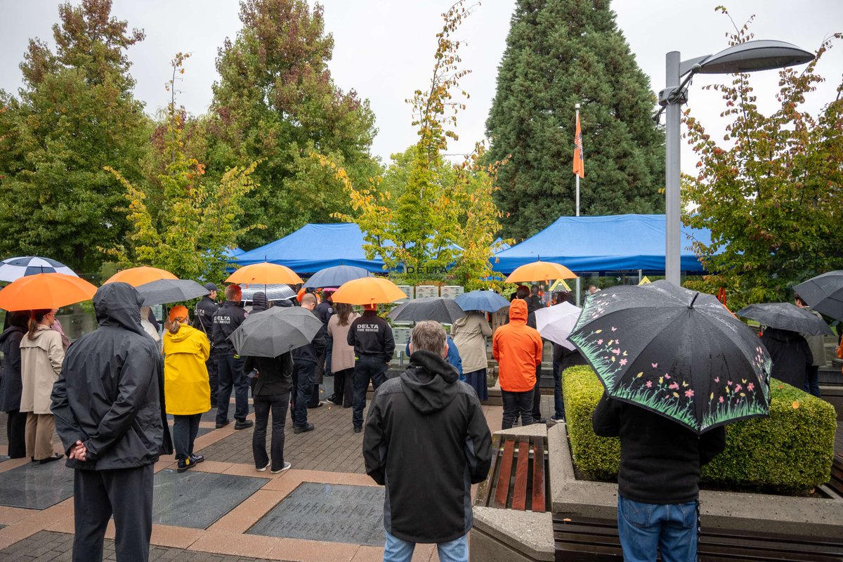 Today, we attended the City of Delta's Every Child Matters flag-raising ceremony, remembering the children who never returned home, and acknowledge the resilience of Survivors and their families. 
May we foster a future of reconciliation and healing in all we do. #OrangeShirtDay
