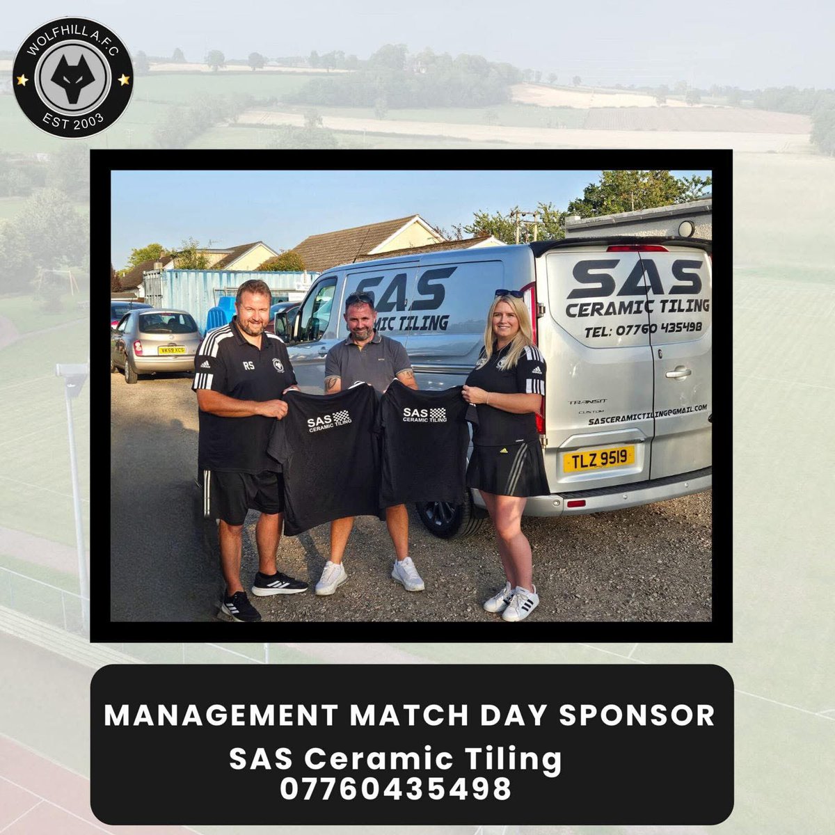 WolfhillAFC's tweet photo. A massive thanks to SAS Ceramic Tiling for becoming our match day management sponsor for the season 2025/26, we really appreciate all your help. Pictured below is owner Steve, Wolfhill Afc manager Raymond Smith and club Assistant Manager Kryst Comer-Smith ❤️🐺 https://t.co/3O3APmDzmm