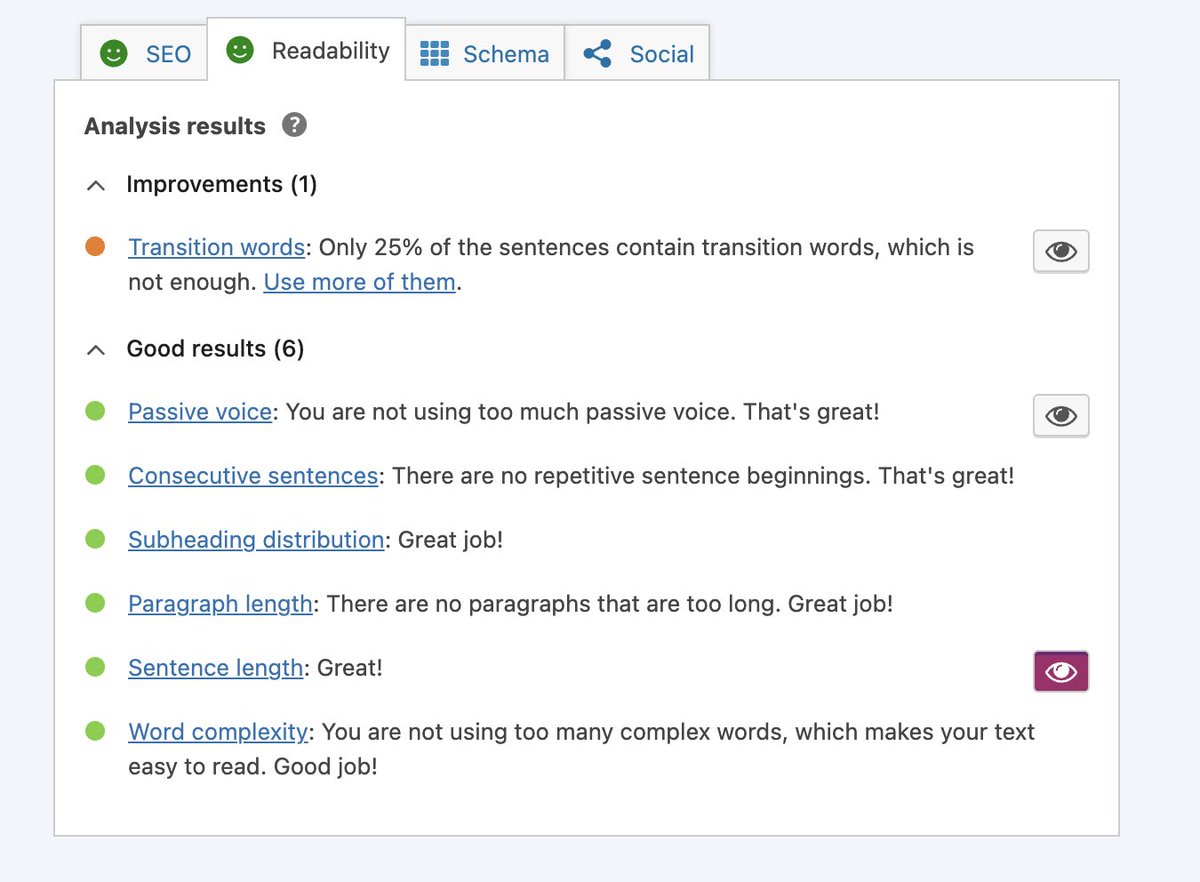 I spent quite a bit of time today fixing SEO red flags in an article, so here is a quick recap on main things to avoid when writing:

📌Sentences above 20 words
📌Exceedingly long paragraphs
📌Not adding enough H2s between long paragraphs 
📌Repeating the main keyword less than 5