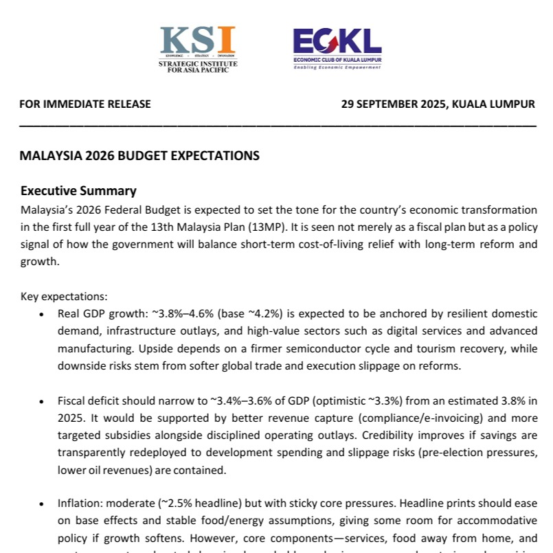MALAYSIA 2026 BUDGET EXPECTATIONS BY ECKL AND KSI

Read the full article here - kasi.asia/wp-content/upl…

#KSIWhereLeadersMeet    
#KSIfortheCommonGood    
#Budget2026
