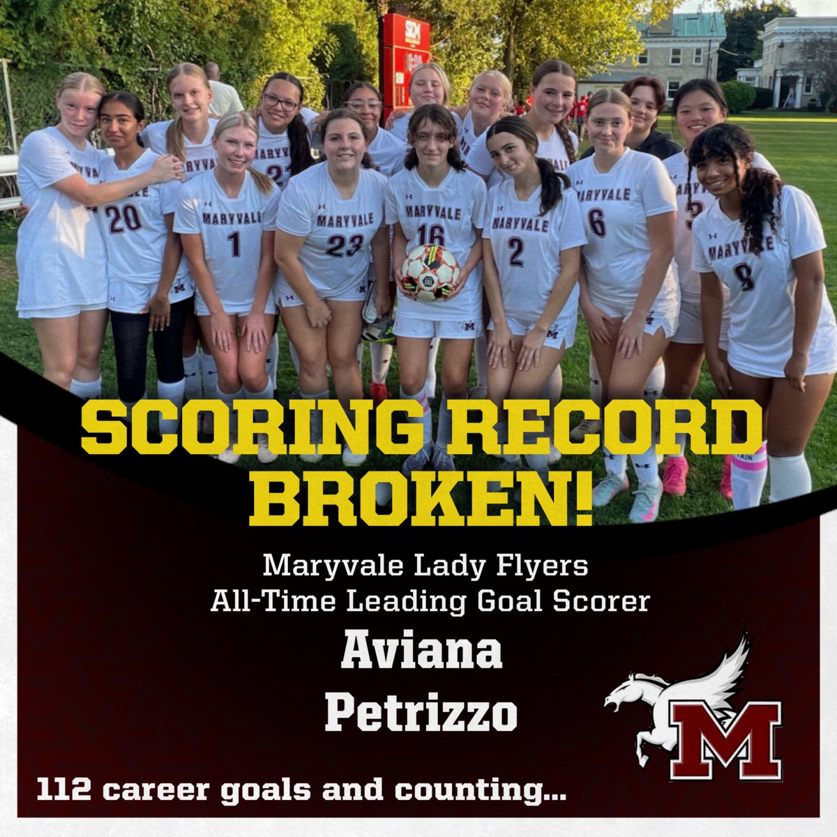 CONGRATULATIONS to Aviana Petrizzo on breaking the Maryvale Lady Flyers All-Time Scoring Record that was held by Lexi Aquilino from the Class of  2018. We are so proud of you!🤩⚽️🤗