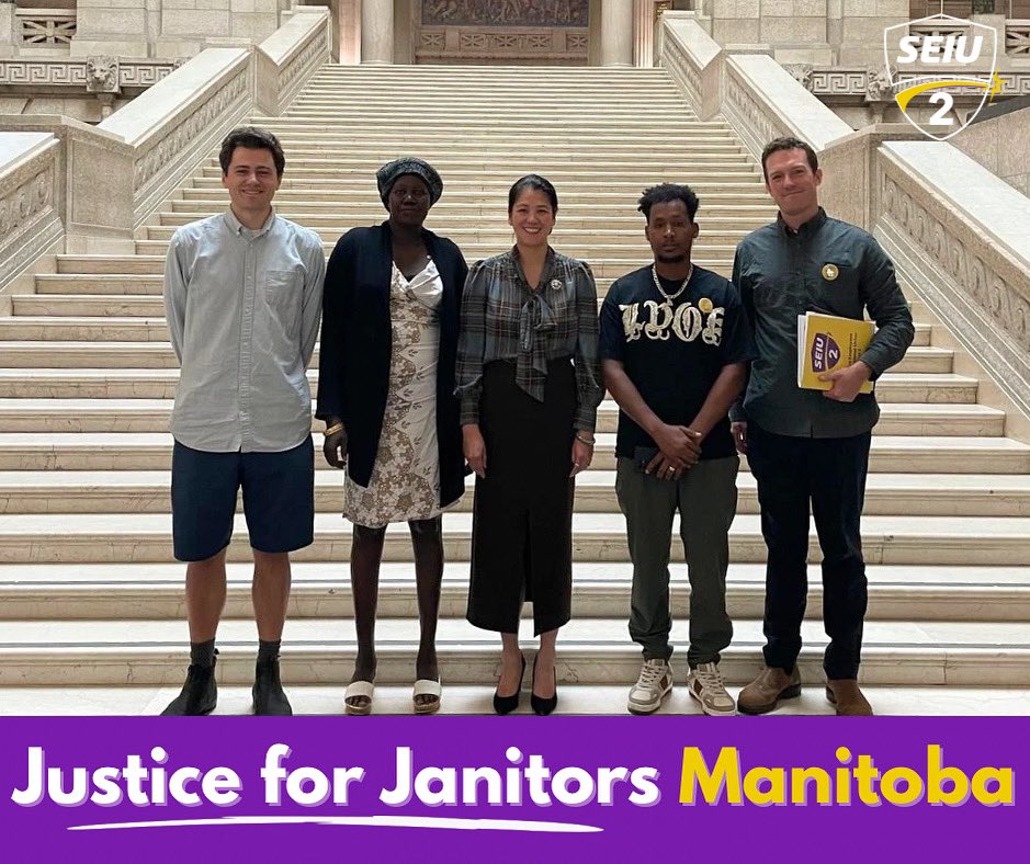 Today we met with the Hon. Malaya Marcelino to discuss the importance of successorship rights being extended to contracted workers like building cleaners. We look forward to helping continue <a href="/mbndp/">Manitoba's NDP</a>’s work of creating better protections for precarious workers in MB!! 💜💜💛