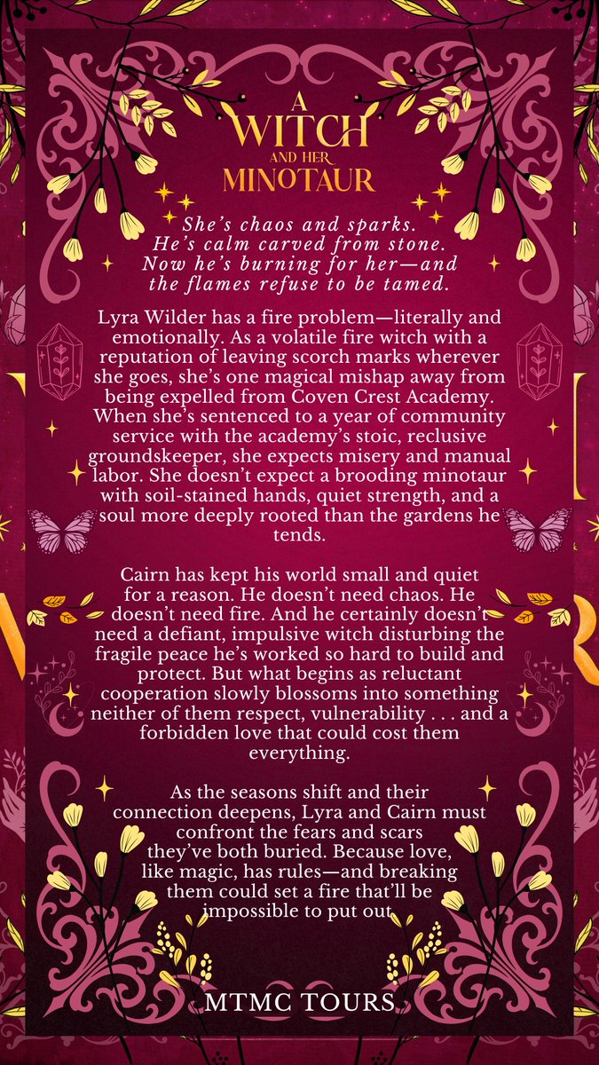 On tour this week: A Witch and Her Minotaur by Emberly Wyndham!💕✨ A cozy, spicy tale of forbidden attraction, healing old wounds, and breaking the rules for love.
💫It’s the second standalone book in the Coven Crest Academy series. Out October 3rd, 2025!
amazon.com/dp/B0F9BYBR2K