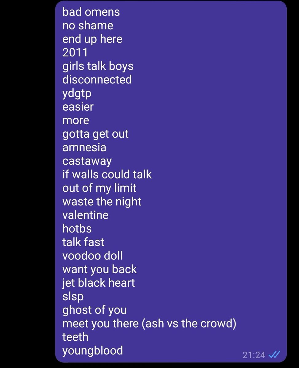 if anyone missed it heres all the songs they played in case those mean anything in the future