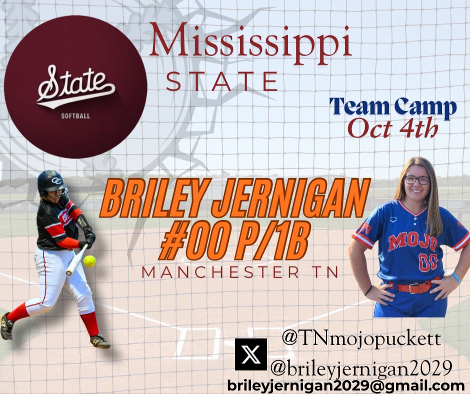 Looking forward to the team camp this weekend! Hope to see you on the diamond! <a href="/Coach_Ricketts/">Samantha Ricketts</a>  <a href="/MrCoachTbratt/">Tyler Bratton, M.S.</a> <a href="/HailStateSB/">Mississippi State Softball</a> <a href="/tnmojopuckett/">Tn Mojo 2010 Puckett</a> <a href="/TnMojoFastpitch/">Tennessee Mojo fastpitch</a>