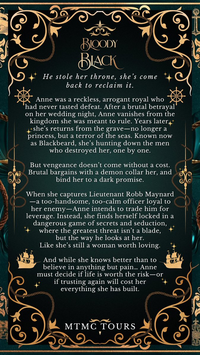 Currently on tour: Bloody Black by Rhiannon Hargadon!! 🏴‍☠️✨ A grim dark fantasy retelling of BLACKBEARD and it’s perfect for fans of Book of Azrael, A Court of Silver Flames, and Game of Thrones.
💫Out now from HRS Books &amp; it's available with KU!
amazon.com/Bloody-Black-P…