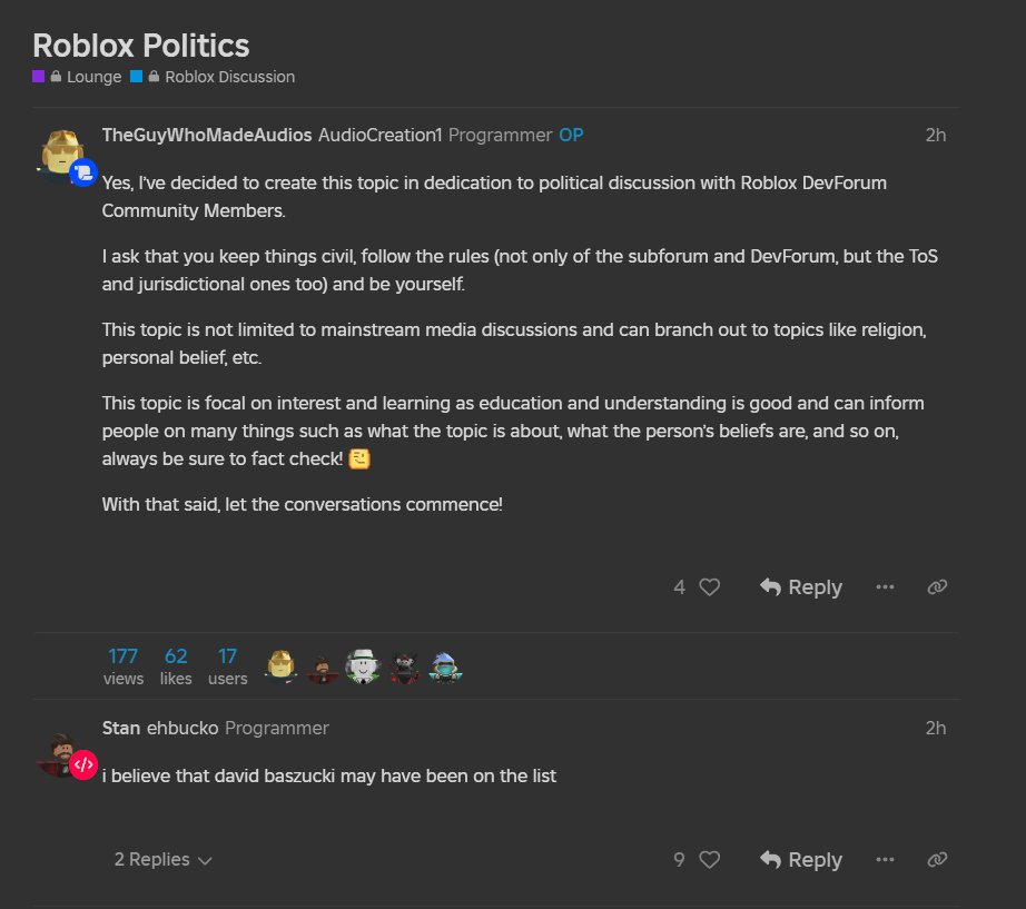 devforumtxt's tweet image. The new devforum lounge category is going great
#roblox #robloxdev