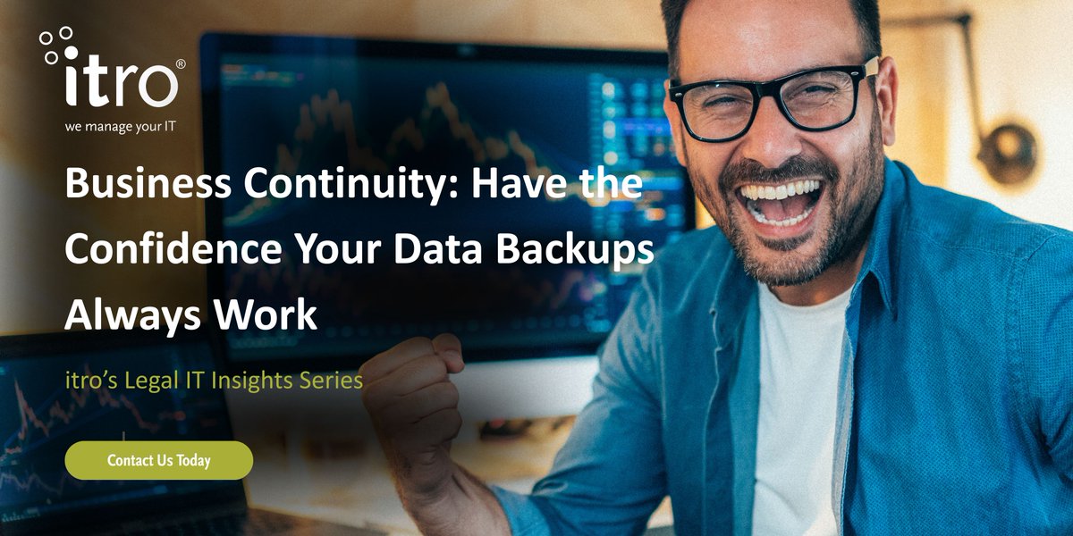 Business Continuity: Have the confidence your data backups always work!

Contact #itro today: bit.ly/47oVC74

When disaster strikes, your business shouldn't skip a beat! 
With reliable, automated data backups, you can rest easy knowing your critical information is safe!