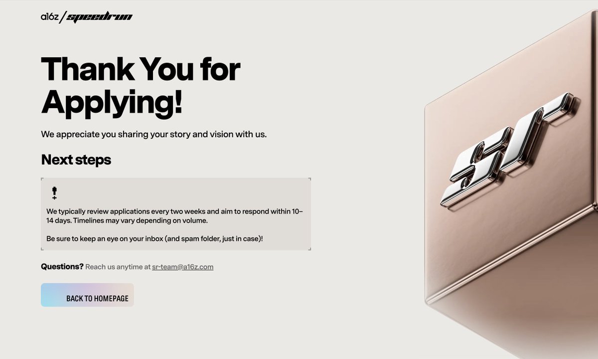 Just submitted our application to <a href="/speedrun/">a16z speedrun 🧊</a> 🤞