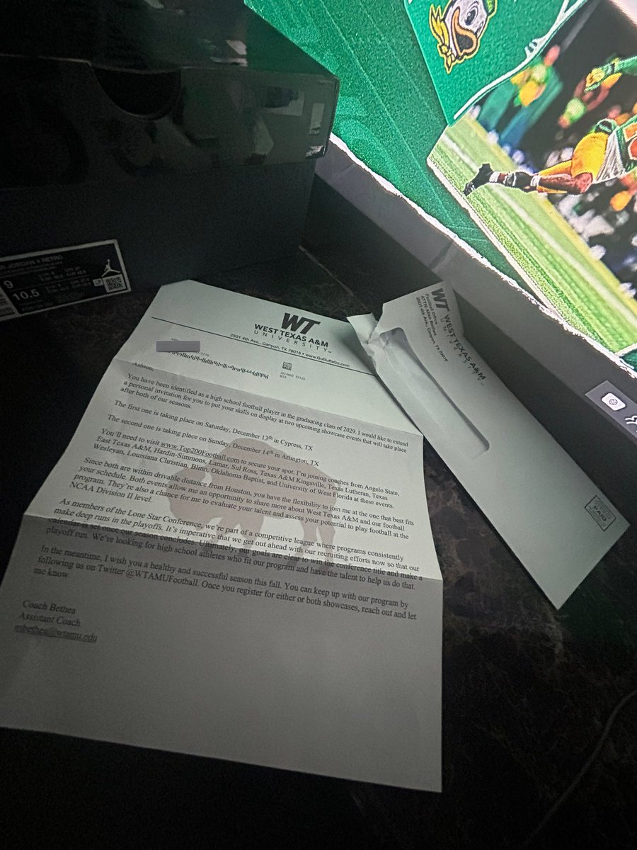 Thank you <a href="/CoachMikeBethea/">Mike Bethea</a> <a href="/WTAMUFootball/">Buffalo Football</a> for the letter and invitation to the showcases in December 
<a href="/CoachJackACHS/">David H. Jackson Jr, M. Ed.</a> <a href="/CoachChenier_3/">Coach Elijah Chenier</a> <a href="/MyersTif/">Coach Myers</a> <a href="/Coach_Aye/">man at the garden</a> <a href="/CoachBrown1914/">Kevin Brown</a> <a href="/CoachNaranjo_28/">Coach Naranjo (Steven Naranjo)</a> <a href="/CoachTCRandle/">Coach Randle</a> <a href="/ACHS_ChargerFB/">Almeta Crawford Football</a> #Chargerswin