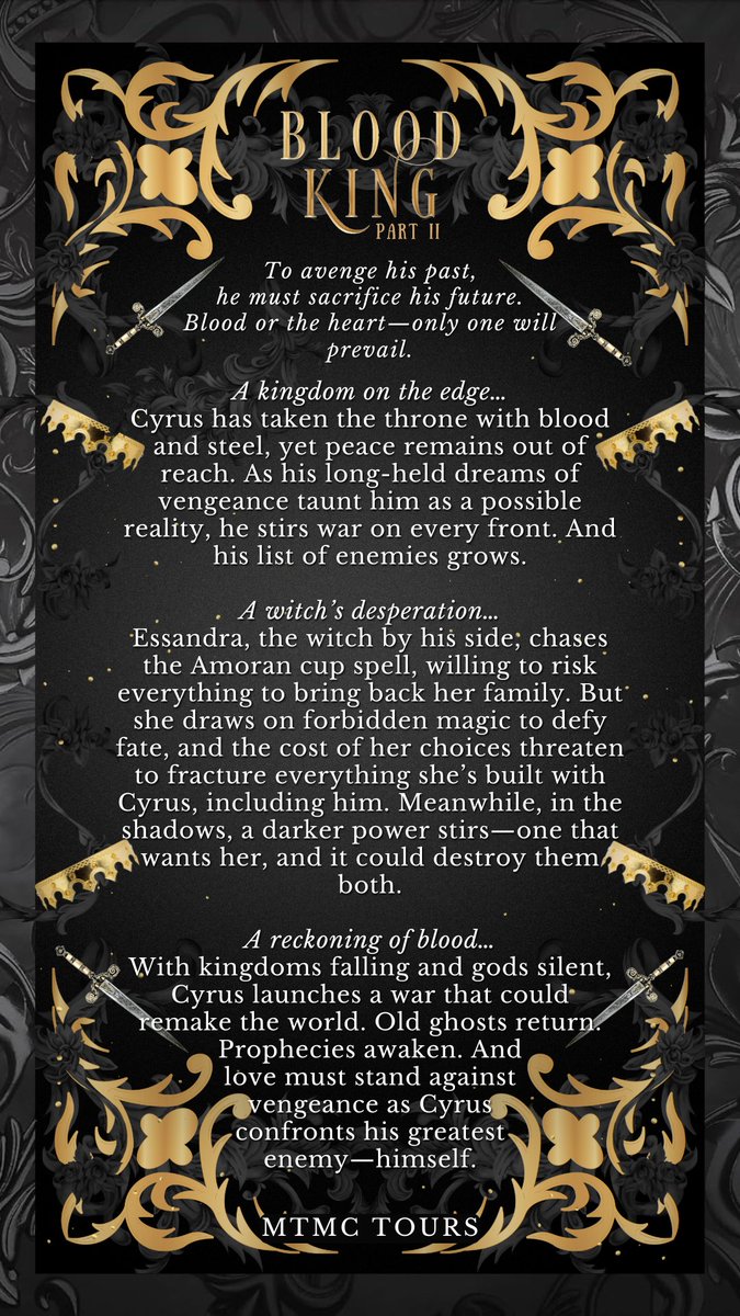 MTMC Tours ✨📚 (@mtmctours) on Twitter photo On tour this week: Blood King - Part II by <a href="/NicolaTyche/">Nicola Tyche</a>! 🗡️👑🖤 This story runs parallel to the Crowns Trilogy, set in the same world, but darker & deadlier.
💫Out on September 30th, 2025 & you can read it with Kindle Unlimited!
amazon.com/Blood-King-Par… On tour this week: Blood King - Part II by <a href="/NicolaTyche/">Nicola Tyche</a>! 🗡️👑🖤 This story runs parallel to the Crowns Trilogy, set in the same world, but darker & deadlier.
💫Out on September 30th, 2025 & you can read it with Kindle Unlimited!
amazon.com/Blood-King-Par…