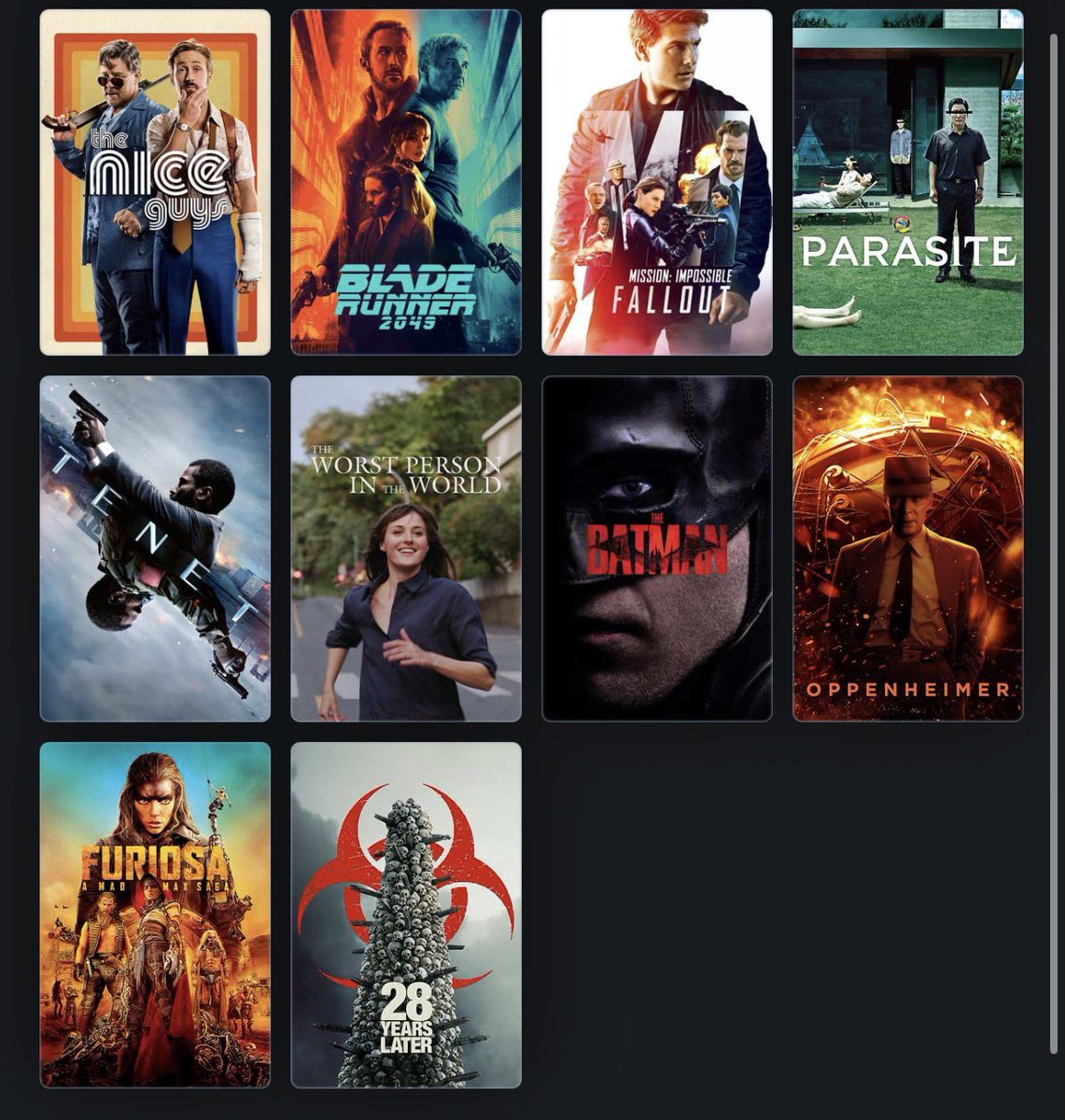 Favorite film from each year i’ve been alive.