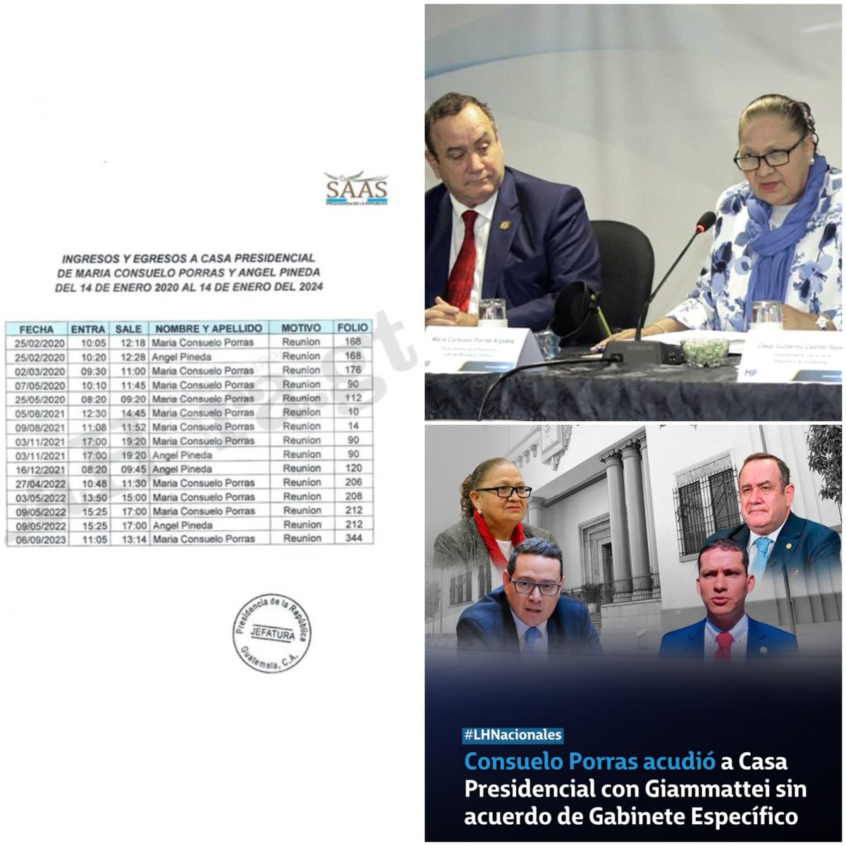 Registro de las reuniones entre Giammattei y su clica los #FuerteYFirme (las que se sabe, aparte las de bajo de agua) 
—En esas reuniones acordaban a qué rivales políticos criminalizar y a qué periodistas callar. 

Por eso se llevaban tan bien ese par de delincuentes  😡🤬😡