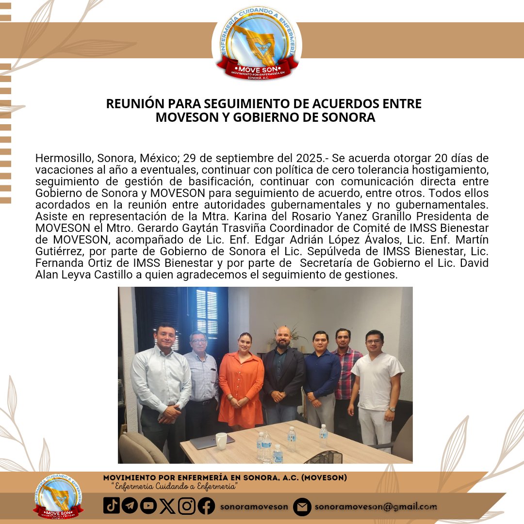 sonoramoveson's tweet photo. 🔴🏥 REUNIÓN PARA SEGUIMIENTO DE ACUERDOS ENTRE MOVESON Y GOBIERNO DE SONORA

#MOVESON #FamiliaMOVESON #Enfermería #Sonora #México #Dignificación #SonoraMoveson
https://t.co/6qly9llskQ https://t.co/6OJCKba5oZ