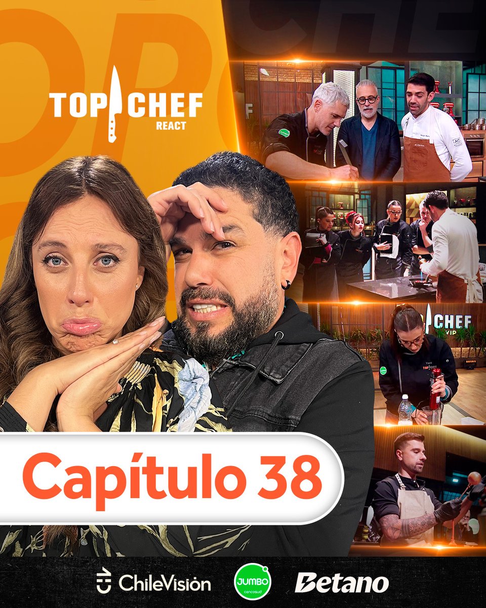 chilevision's tweet photo. ¡LUNES DE RECTA FINAL! ¿QUÉ RETO LES ESPERA A LOS 4 FINALISTAS? 🔥
Descúbrelo junto a Trini y Care Leche HOY desde las 22:00 hrs en #ReactTopChefVIP3 por nuestro canal de Youtube y Twitch
Presentado por: jumbochile y @Betano_CL
#CHVStreaming #TopChefVIP3 #TopChefCHV https://t.co/kzJABDmEsN