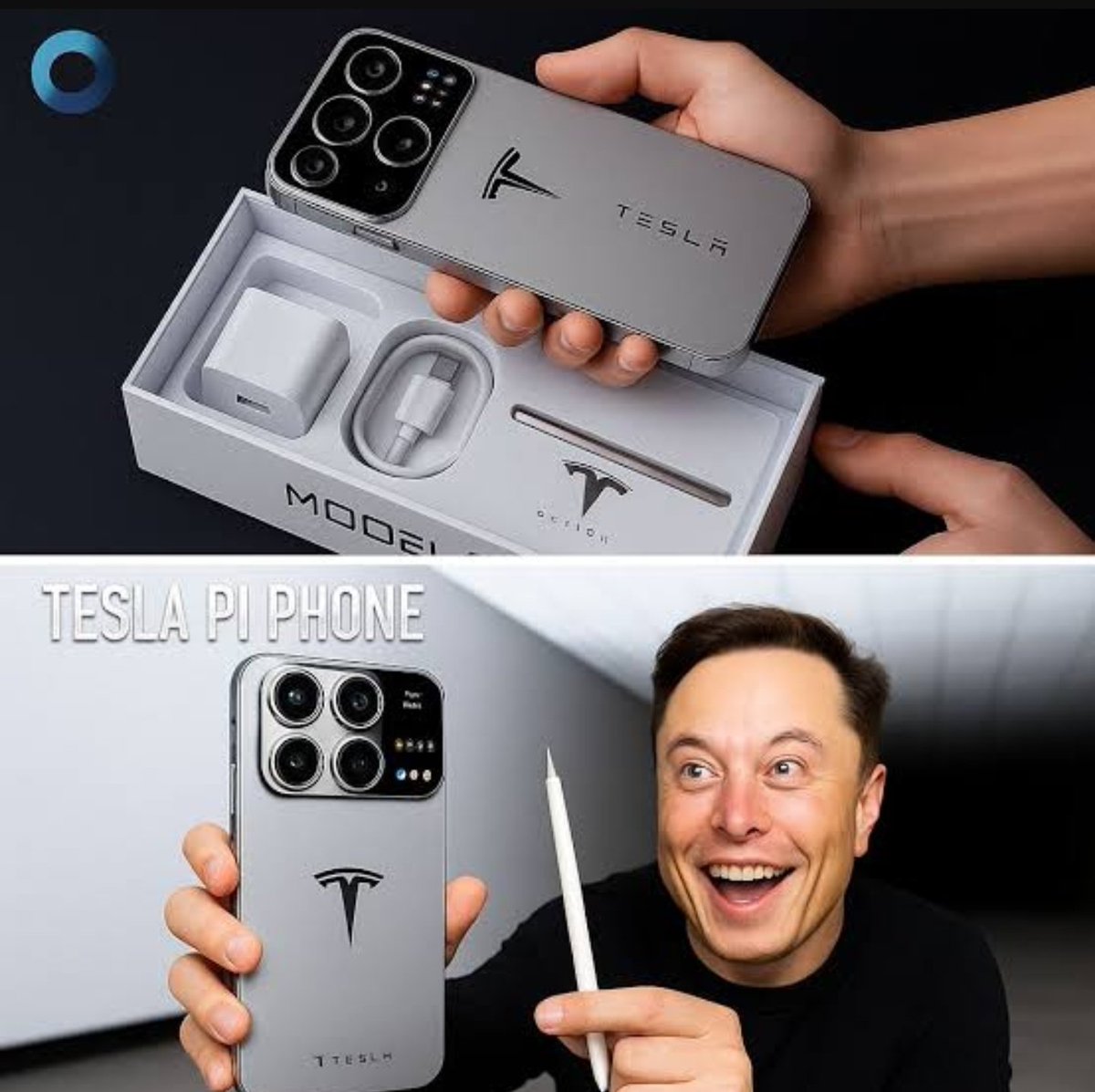 Tekeomas's tweet photo. Elon Musk Tesla Pi Phone is rumored to come with:

- Free Starlink internet for life. 
- No SIM
- No Wi-Fi 
- From deserts to oceans, you’re always connected and more.

Would you want to own one? https://t.co/SM2HGvI2zD