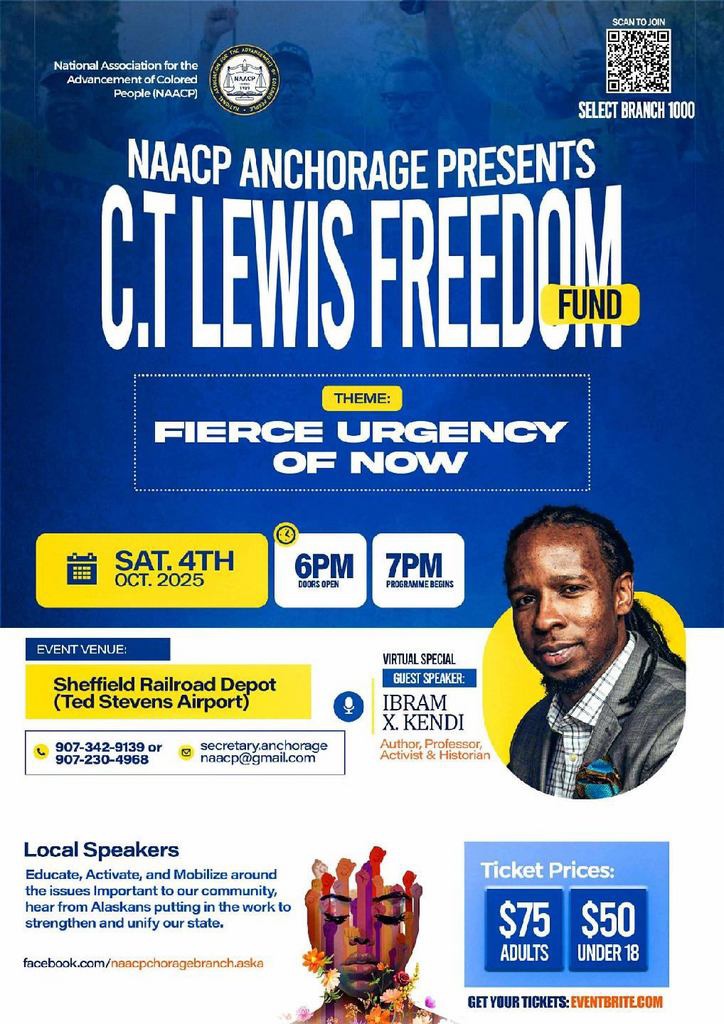Join us on Saturday for the NAACP Freedom Fund.  Theme: The Fierce Urgency of Now. Saturday, October 4 - Sheffield Railroad Depot. Featuring virtual guest, famou author Ibram X. Kendi.