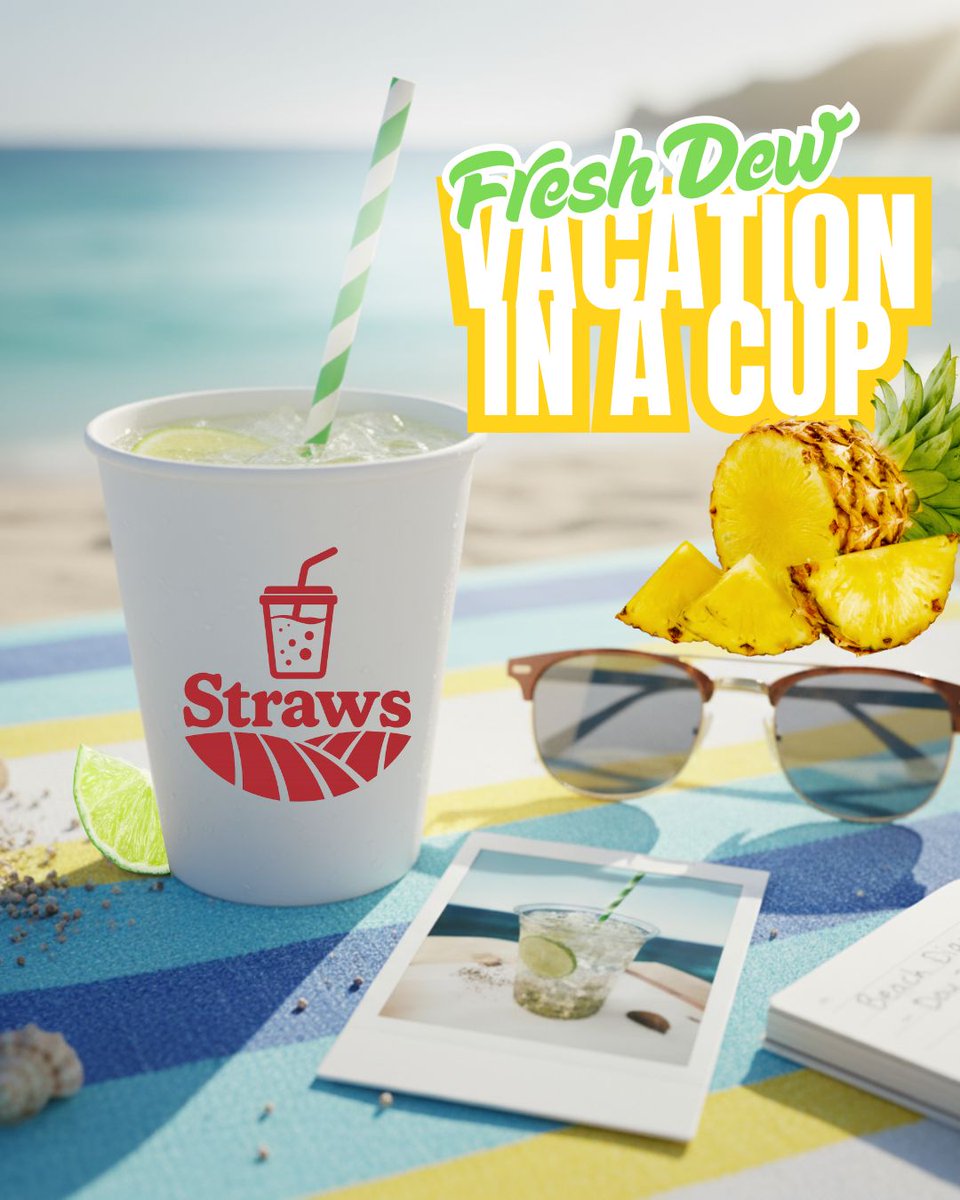 TaskBullet's tweet image. It tastes like a summer fling—sweet, quick, and impossible to forget.

Fresh Dew is a vacation in a cup.

SummerFlingFeels #FreshDew #StrawsSoda #SipAndSwim #VacationVibes