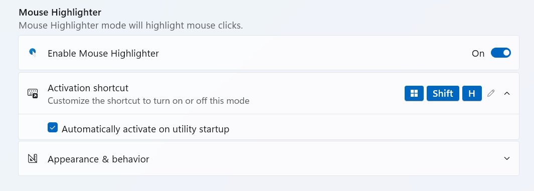Microsoft PowerToys の Mouse Highlighter を有効にしていると Snipping Tool でウィンドウの選択ができないことが分かった。どっちも便利なのに同時に使えないのは困るなぁ。
