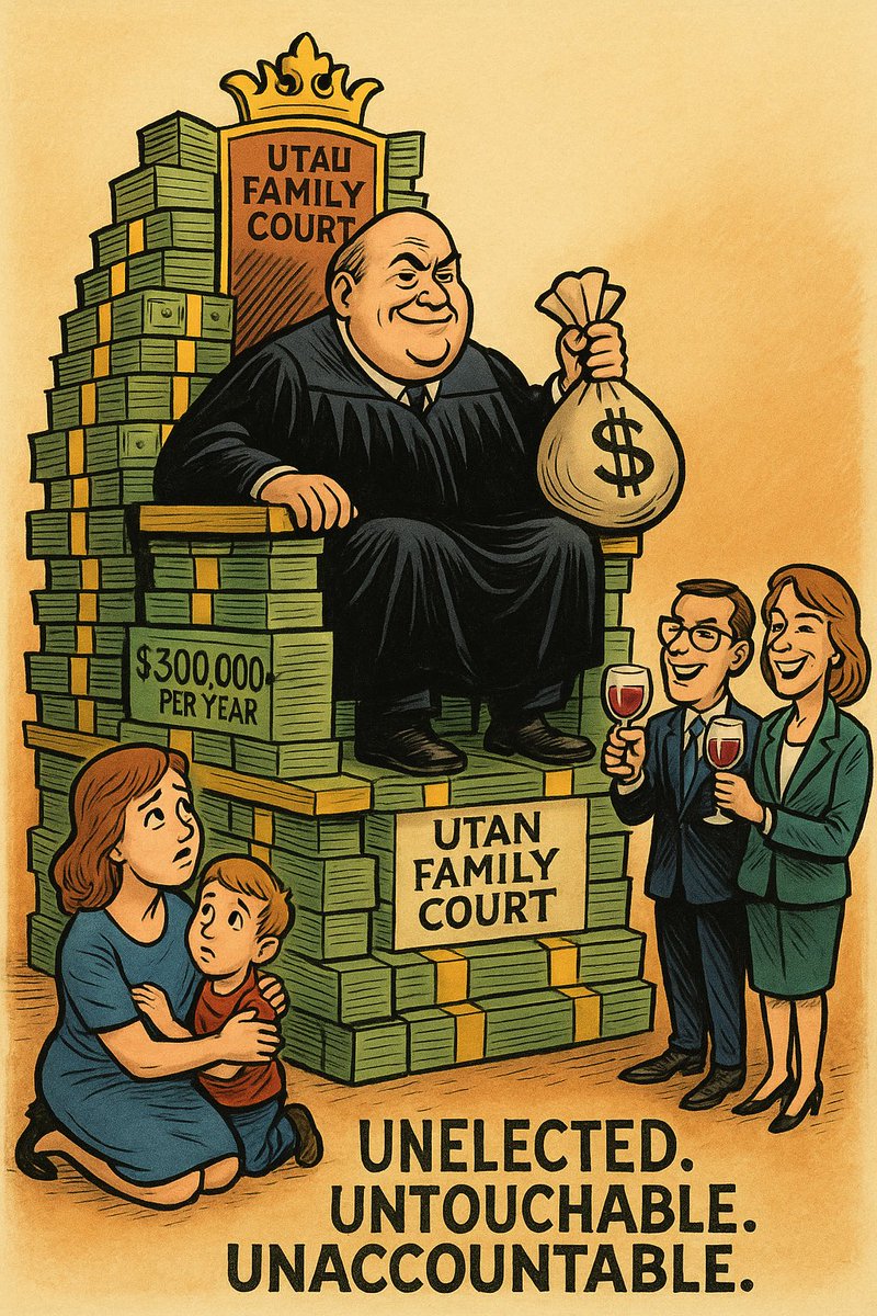 Utah Family Court Judges: Paid a Third of a Million Dollars to Dodge Justice

Utah’s family and juvenile court judges aren’t protecting families — they’re protecting themselves. Over $200,000 in salary, plus more than $100,000 in benefits. That’s $300,000+ per judge, per year. A