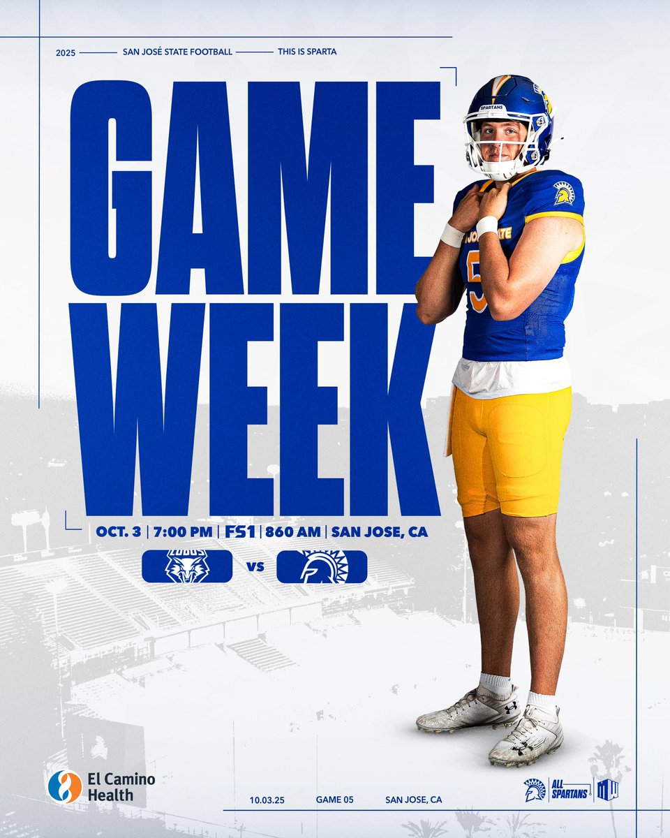 𝐆𝐚𝐦𝐞 𝟎𝟓

🆚 New Mexico
🏟️ CEFCU Stadium
⏰ 7:00 PM
📺 FS1
📻 860 AM

#ThisIsSparta | #AllSpartans | <a href="/elcaminohealth/">El Camino Health</a>