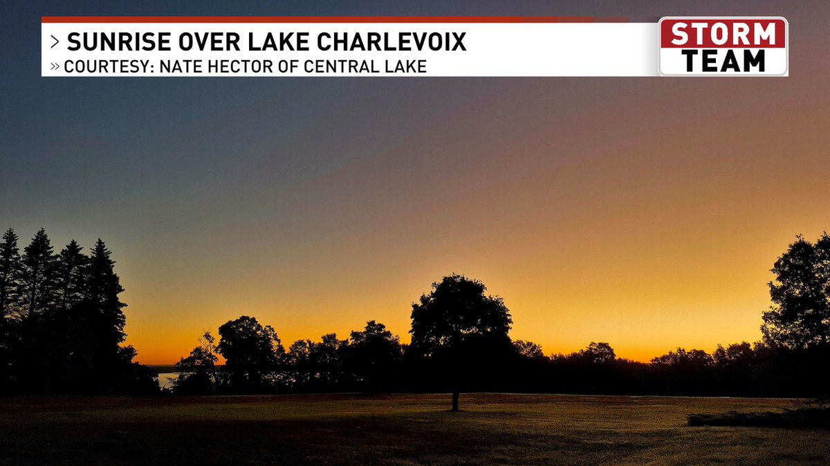 This was a gorgeous sunrise Monday morning looking over Lake Charlevoix (you can see it on the left side). Taken by Nate Hector of Central Lake who said this was the view outside of his shop.