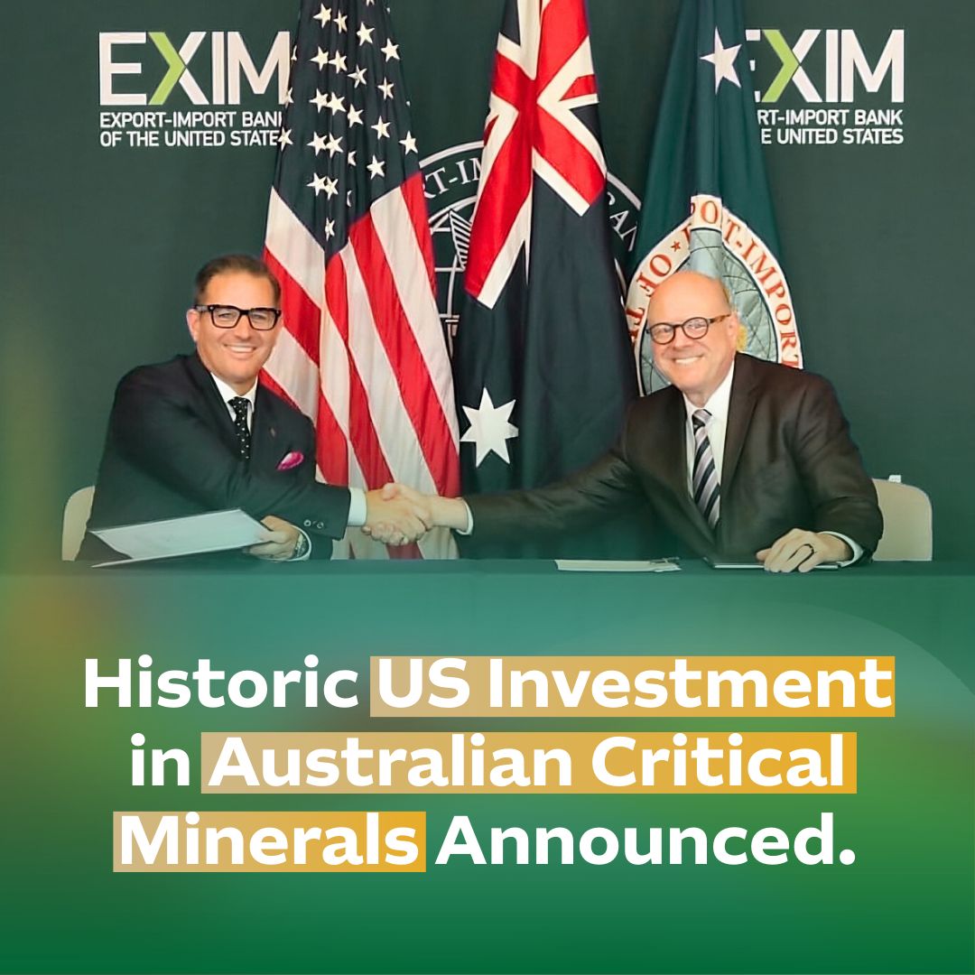 A mining first for Australia: <a href="/EximBankUS/">U.S. Export-Import Bank</a>'s backing of <a href="/RZResources/">R. Z. Resources</a> is the first investment from the USA government agency in an Australian critical minerals project, ever. "This is Australia and America, building the secure supply chains of the future, together" - <a href="/AusintheUS/">Australian Embassy, USA</a>