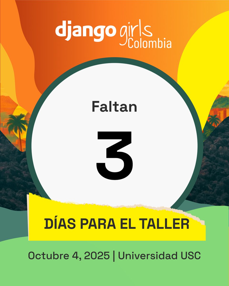DjangoGirls Colombia (@djangogirlsco) on Twitter photo ¡Faltan solo 3 días! 💻
En el Taller de Programación para Mujeres Django Girls Cali 2025, ¡vamos a programar nuestra 1ra página web! 🚀
info 👉 djangogirls.org/en/cali/
Organizan: <a href="/DjangoGirlsCo/">DjangoGirls Colombia</a> <a href="/pyladies_co/">PyLadies Colombia 🇨🇴</a> <a href="/pyladiescali/">Pyladies Cali</a> <a href="/pythoncali/">Python Cali</a> <a href="/ColombiaPython/">Python Colombia</a> ¡Faltan solo 3 días! 💻
En el Taller de Programación para Mujeres Django Girls Cali 2025, ¡vamos a programar nuestra 1ra página web! 🚀
info 👉 djangogirls.org/en/cali/
Organizan: <a href="/DjangoGirlsCo/">DjangoGirls Colombia</a> <a href="/pyladies_co/">PyLadies Colombia 🇨🇴</a> <a href="/pyladiescali/">Pyladies Cali</a> <a href="/pythoncali/">Python Cali</a> <a href="/ColombiaPython/">Python Colombia</a>